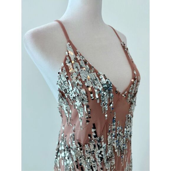 Stunning Pink Silver Sequin Dress | Cross Straps, Wedding Guest Blogger Favorite - Picture 7 of 11